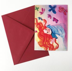 Gomez Rueda - Karten, Kunstkarte und Grußkarte "Niña con mariposas" 