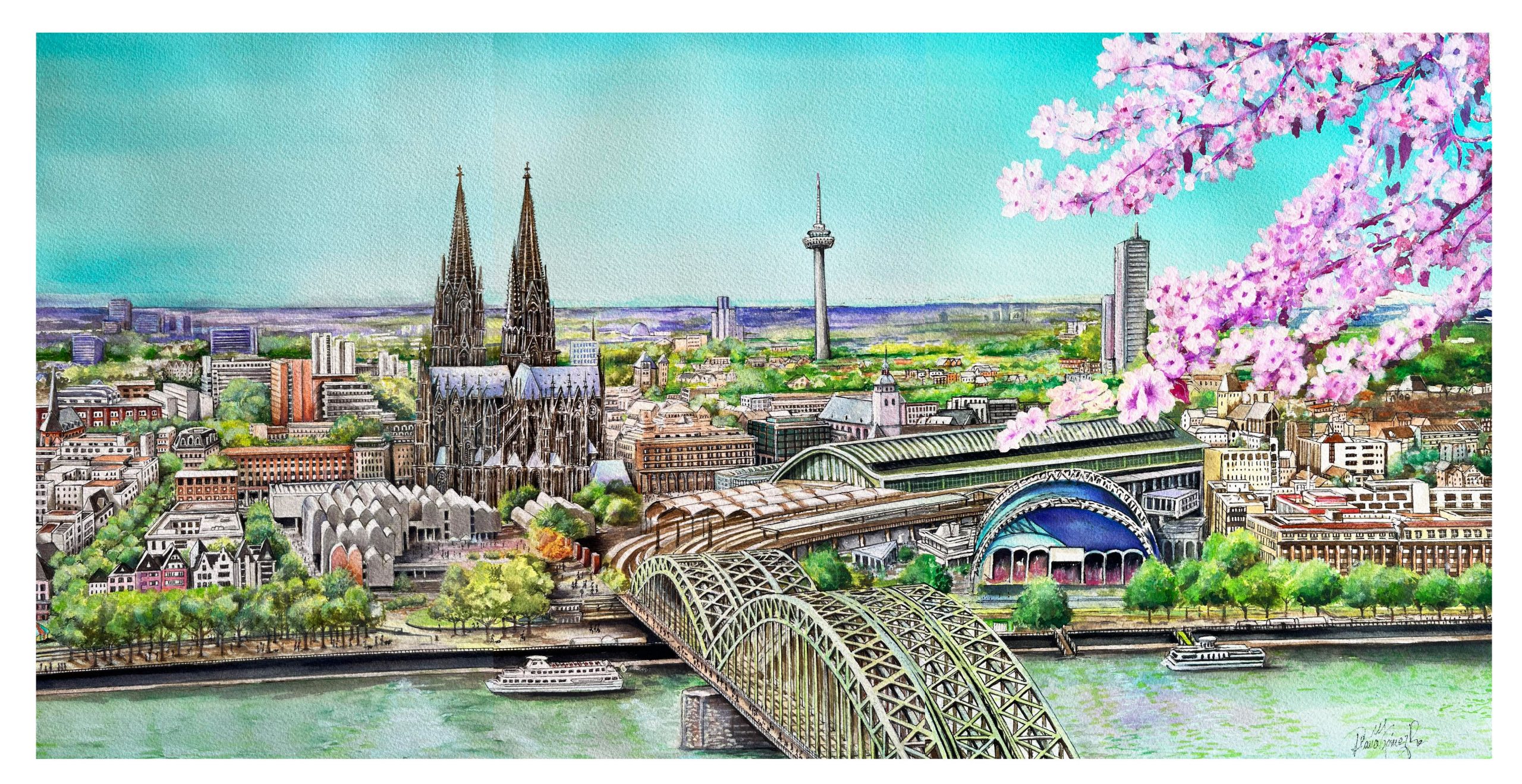 Wunderschönes Panorama von Köln, ausgestellt und verkauft während der Ausstellung Kunst im carrèe 2023, um ein ähnliches Werk zu bestellen, kontaktieren Sie meine E-Mail